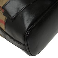 Pre Owned Burberry Black House Check Fabric and Leather Front Pocket Hobo