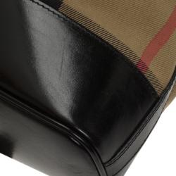 Pre Owned Burberry Black House Check Fabric and Leather Front Pocket Hobo