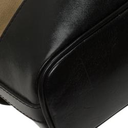 Pre Owned Burberry Black House Check Fabric and Leather Front Pocket Hobo