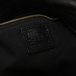 Pre Owned Burberry Black House Check Fabric and Leather Front Pocket Hobo