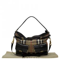Pre Owned Burberry Black House Check Fabric and Leather Front Pocket Hobo