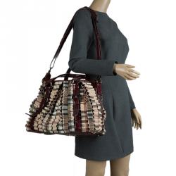 Pre Owned Burberry Burgundy Cartridge Nova Check Lowry Tote
