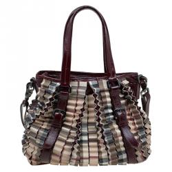 Pre Owned Burberry Burgundy Cartridge Nova Check Lowry Tote