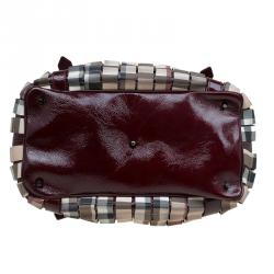 Pre Owned Burberry Burgundy Cartridge Nova Check Lowry Tote