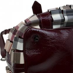 Pre Owned Burberry Burgundy Cartridge Nova Check Lowry Tote