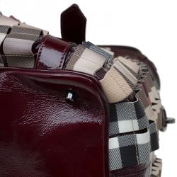 Pre Owned Burberry Burgundy Cartridge Nova Check Lowry Tote