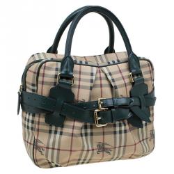 مملوكة مسبقًا حقيبة بربري كانفاس كاروهات هاي ماركت أخضر وبيج