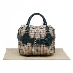 مملوكة مسبقًا حقيبة بربري كانفاس كاروهات هاي ماركت أخضر وبيج