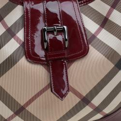 Pre Owned Burberry Beige/Burgundy Nova Check Canvas Brooke Hobo