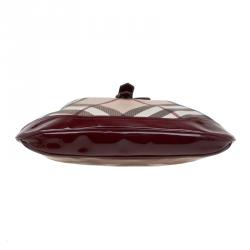 Pre Owned Burberry Beige/Burgundy Nova Check Canvas Brooke Hobo