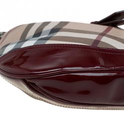 Pre Owned Burberry Beige/Burgundy Nova Check Canvas Brooke Hobo