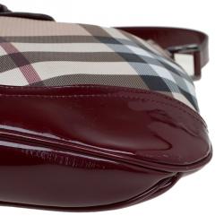 Pre Owned Burberry Beige/Burgundy Nova Check Canvas Brooke Hobo