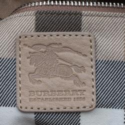 Pre Owned Burberry Beige Leather and Fabric Drawstring Hobo