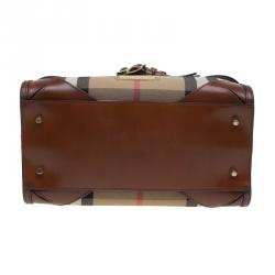 Pre Owned Burberry Brown House Check Leather Bridle Bowling Bag