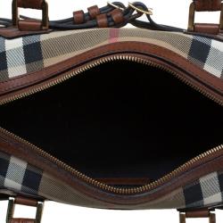 Pre Owned Burberry Brown House Check Leather Bridle Bowling Bag