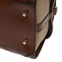 Pre Owned Burberry Brown House Check Leather Bridle Bowling Bag