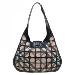 Pre Owned Burberry Black Nova Check Brooke Warrior Hobo