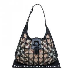 Pre Owned Burberry Black Nova Check Brooke Warrior Hobo