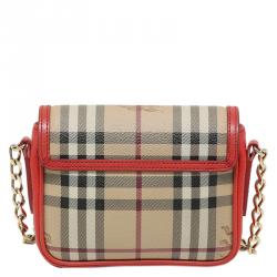 مملوكة مسبقًا Burberry Coral Haymarket Check Coated Canvas/Leather Tassel Mini Chain Crossbody Bag