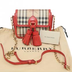 مملوكة مسبقًا Burberry Coral Haymarket Check Coated Canvas/Leather Tassel Mini Chain Crossbody Bag