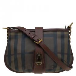 Pre Owned Burberry Brown Smoke Check Canvas Bartow Shoulder Bag