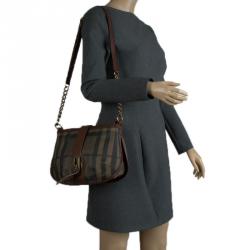 Pre Owned Burberry Brown Smoke Check Canvas Bartow Shoulder Bag