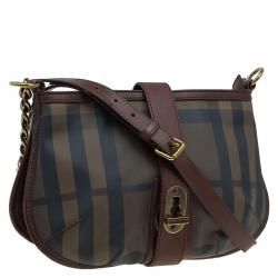 Pre Owned Burberry Brown Smoke Check Canvas Bartow Shoulder Bag
