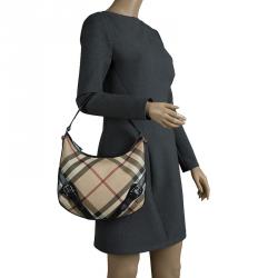 Pre Owned Burberry Beige/Black Nova Check Canvas Small Borton Hobo