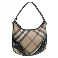 Pre Owned Burberry Beige/Black Nova Check Canvas Small Borton Hobo