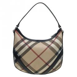 Pre Owned Burberry Beige/Black Nova Check Canvas Small Borton Hobo