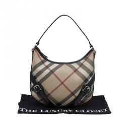 Pre Owned Burberry Beige/Black Nova Check Canvas Small Borton Hobo