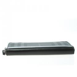 Pre Owned Burberry Black Beat Check Coated Canvas Zip Around Long Wallet