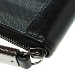 Pre Owned Burberry Black Beat Check Coated Canvas Zip Around Long Wallet