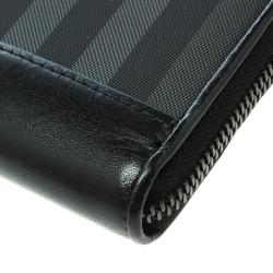 Pre Owned Burberry Black Beat Check Coated Canvas Zip Around Long Wallet
