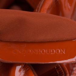 Pre Owned Burberry Red Orange Nova Check Patent Leather Drawstring Hobo