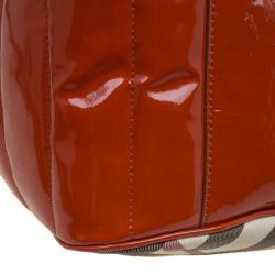 Pre Owned Burberry Red Orange Nova Check Patent Leather Drawstring Hobo
