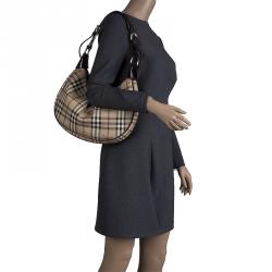 Pre Owned Burberry Beige Haymarket Check Canvas Rydal Hobo