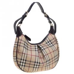 Pre Owned Burberry Beige Haymarket Check Canvas Rydal Hobo