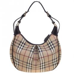 Pre Owned Burberry Beige Haymarket Check Canvas Rydal Hobo