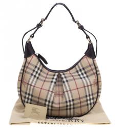 Pre Owned Burberry Beige Haymarket Check Canvas Rydal Hobo