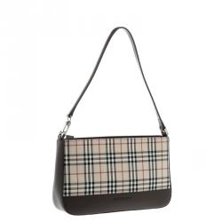 Pre Owned Burberry Beige/Brown House Check Canvas and Leather Shoulder Bag