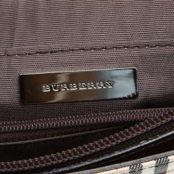 Pre Owned Burberry Beige/Brown House Check Canvas and Leather Shoulder Bag