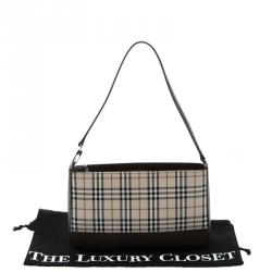 Pre Owned Burberry Beige/Brown House Check Canvas and Leather Shoulder Bag