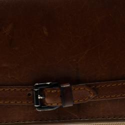 Pre Owned Burberry Brown House Check Leather Trim Flap Wallet