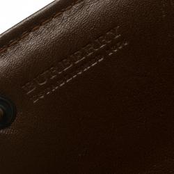 Pre Owned Burberry Brown House Check Leather Trim Flap Wallet