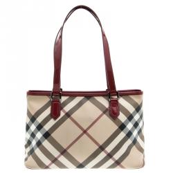 مملوكة مسبقًا حقيبة يد بربري نيكي PVC كاروهات نوفا حمراء