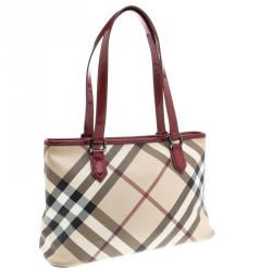 مملوكة مسبقًا حقيبة يد بربري نيكي PVC كاروهات نوفا حمراء