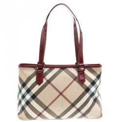 مملوكة مسبقًا حقيبة يد بربري نيكي PVC كاروهات نوفا حمراء