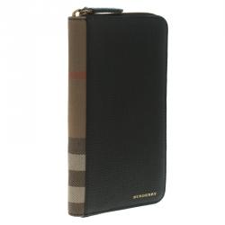 Pre Owned Burberry Black House Check Grain Leather Zip Around Wallet