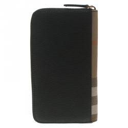 Pre Owned Burberry Black House Check Grain Leather Zip Around Wallet